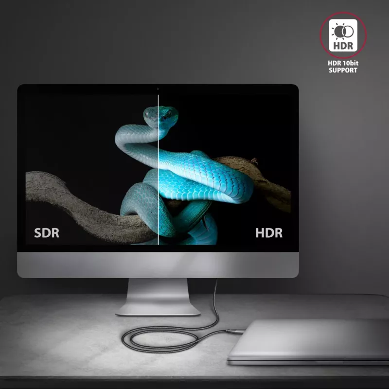 Axagon RVC-HI2MC USB-C -> HDMI 2.0a kaapeli 1,8m, 4K/60Hz HDR10