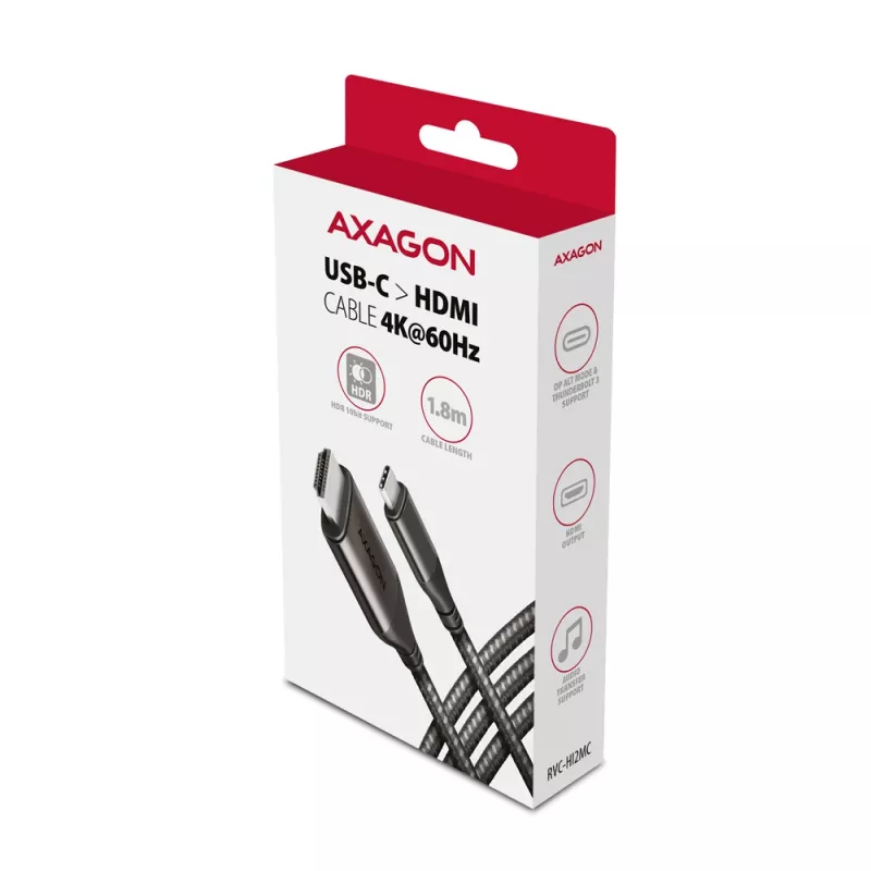 Axagon RVC-HI2MC USB-C -> HDMI 2.0a kaapeli 1,8m, 4K/60Hz HDR10