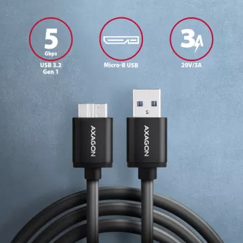 Axagon BUMM3-AM10AB SPEED Micro-B USB <> USB-A 3.2 Gen 1 kaapeli 1 m