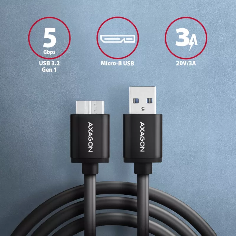 Axagon BUMM3-AM10AB SPEED Micro-B USB <> USB-A 3.2 Gen 1 kaapeli 1 m