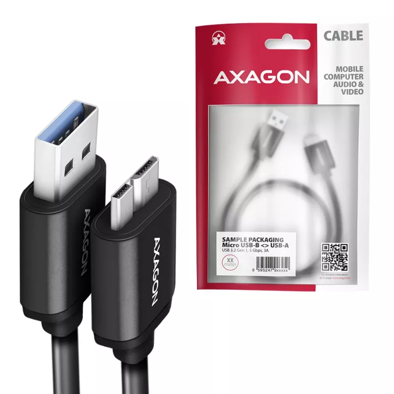 Axagon BUMM3-AM10AB SPEED Micro-B USB <> USB-A 3.2 Gen 1 kaapeli 1 m