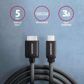 USB-kaapeli Axagon BUMM3-CM10AB Micro-USB B USB C 1m musta