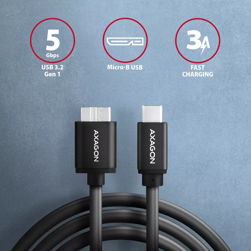 USB-kaapeli Axagon BUMM3-CM10AB Micro-USB B USB C 1m musta