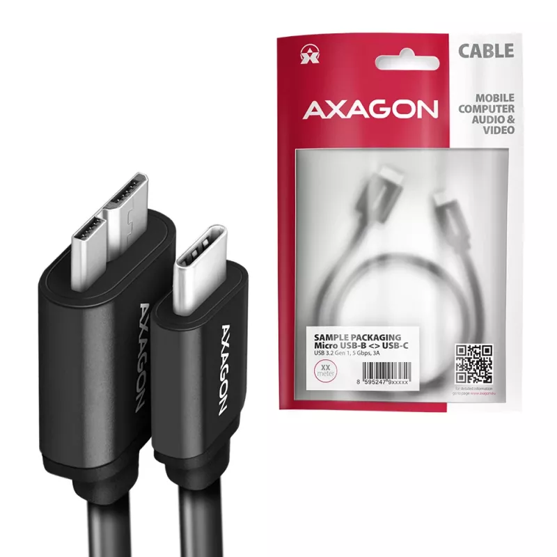 USB-kaapeli Axagon BUMM3-CM10AB Micro-USB B USB C 1m musta