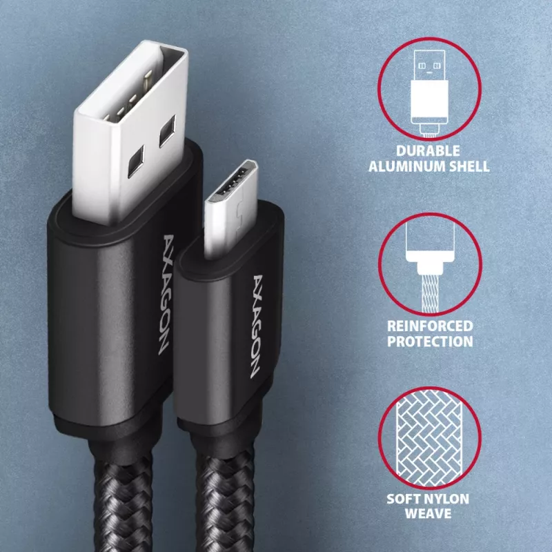 Axagon BUMM-AM15AB USB-kaapeli USB 2.0 1,5 m Micro-USB B USB A musta