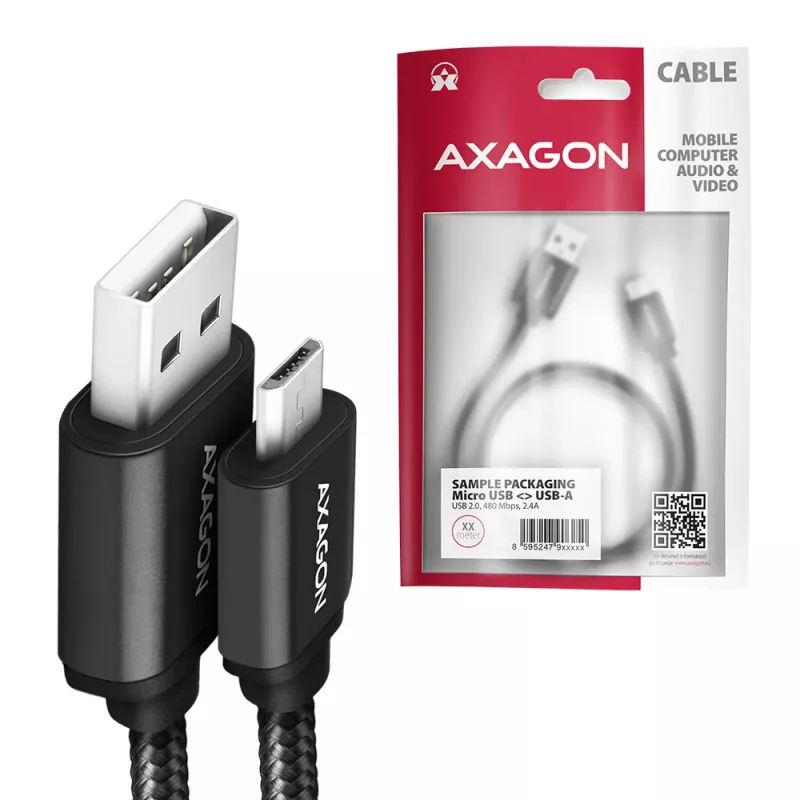 Axagon BUMM-AM15AB USB-kaapeli USB 2.0 1,5 m Micro-USB B USB A musta