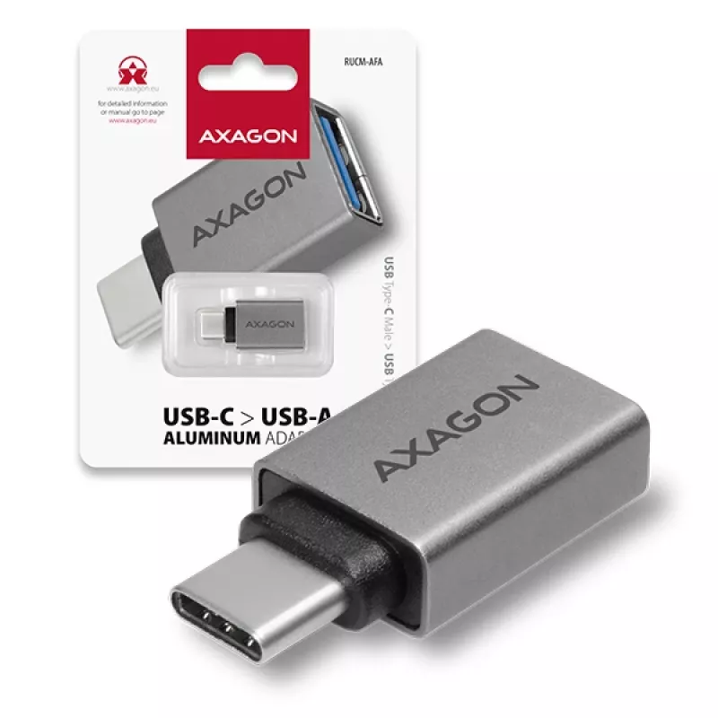 Axagon RUCM-AFA adapteri USB-C (M) -> USB-A (F), USB 3.2 Gen 2, 3A, ALU