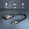 Axagon RUCM-AFAC kaapeliadapteri USB-C (M) -> USB-A (W), 20 cm, USB 3.2 Gen 1, 3A, alumiini