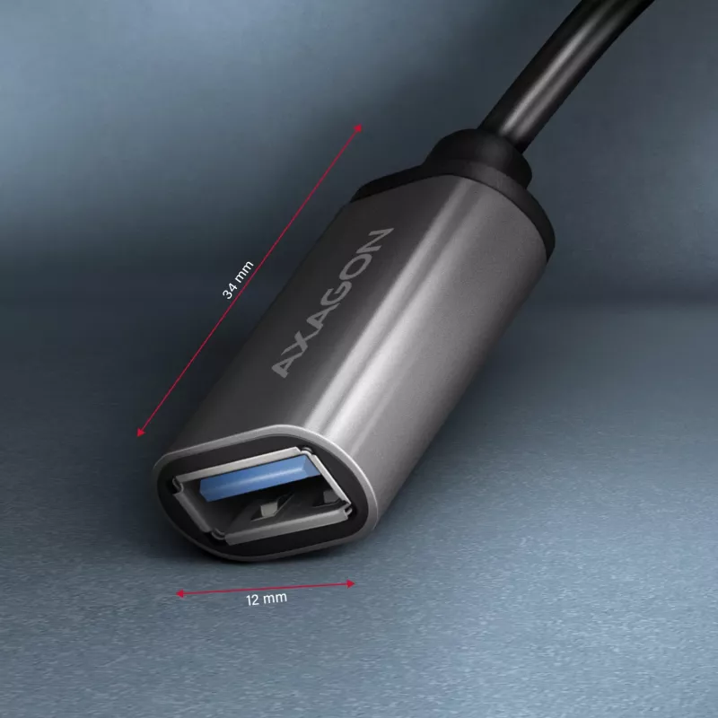 Axagon RUCM-AFAC kaapeliadapteri USB-C (M) -> USB-A (W), 20 cm, USB 3.2 Gen 1, 3A, alumiini