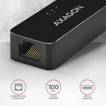 AXAGON ADE-XR USB 2.0 Type-A Fast Ethernet 10/100 -adapteri, musta, 0,023 kg