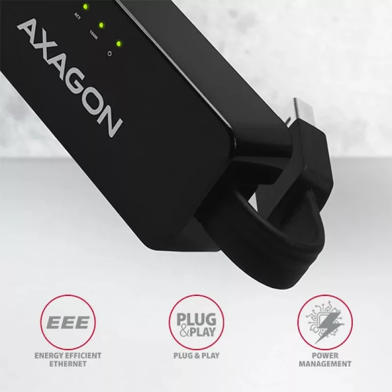 AXAGON ADE-XR USB 2.0 Type-A - Fast Ethernet 10/100 -sovitin, RJ-45, Realtek RTL8152, musta, 23 g