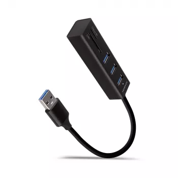 Axagon HMA-CR3A metallinen USB 3.2 Gen 1 -moniporttikeskitin, jossa kolme USB-liitäntää ja kortinlukija
