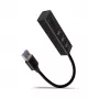 Axagon HMA-CR3A metallinen USB 3.2 Gen 1 -moniporttikeskitin, jossa kolme USB-liitäntää ja kortinlukija