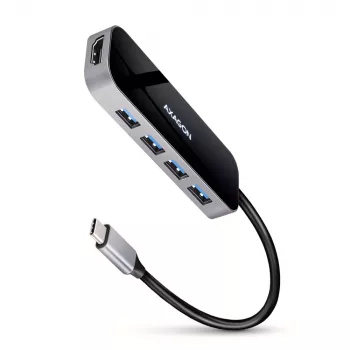 Axagon HMC-6H4A USB 3.2 Gen 1 -keskitin, 4x USB-A, HDMI 4K/30Hz, PD 100W, 20 cm USB-C-kaapeli