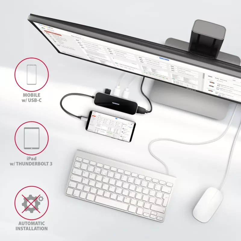 Axagon HMC-6H4A USB 3.2 Gen 1 -keskitin, 4x USB-A, HDMI 4K/30Hz, PD 100W, 20 cm USB-C-kaapeli
