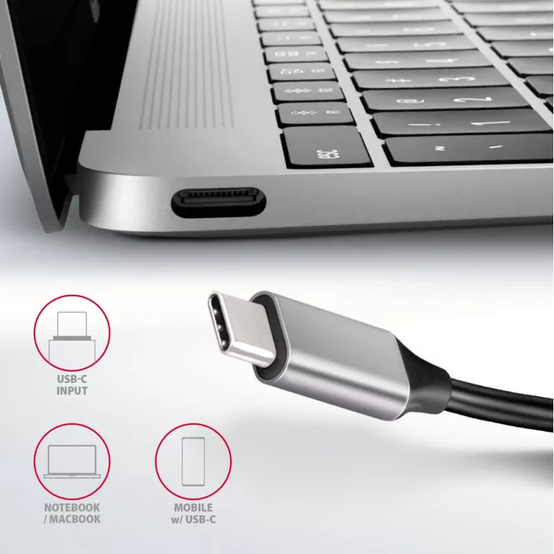Axagon HMC-6H4A USB 3.2 Gen 1 -keskitin, 4x USB-A, HDMI 4K/30Hz, PD 100W, 20 cm USB-C-kaapeli