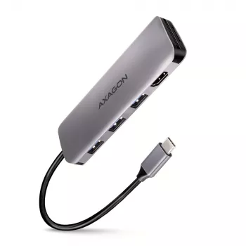 Axagon HMC-HCR3A 3x USB-A + HDMI + SD/microSD USB-C 3.2 Gen 1 -keskitin, 20 cm kaapeli, USB 3.2 Gen 1 (3.1 Gen 1) Type-C, harmaa