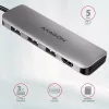 Axagon HMC-HCR3A 3x USB-A + HDMI + SD/microSD USB-C 3.2 Gen 1 -keskitin, 20 cm kaapeli, USB 3.2 Gen 1 (3.1 Gen 1) Type-C, harmaa