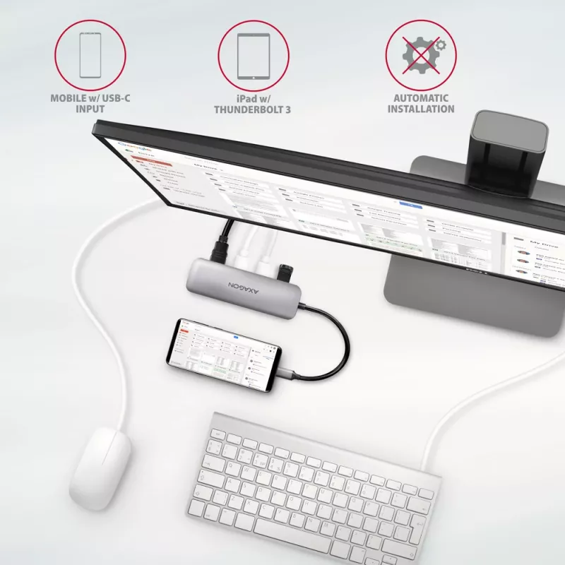 Axagon HMC-HCR3A 3x USB-A + HDMI + SD/microSD USB-C 3.2 Gen 1 -keskitin, 20 cm kaapeli, USB 3.2 Gen 1 (3.1 Gen 1) Type-C, harmaa