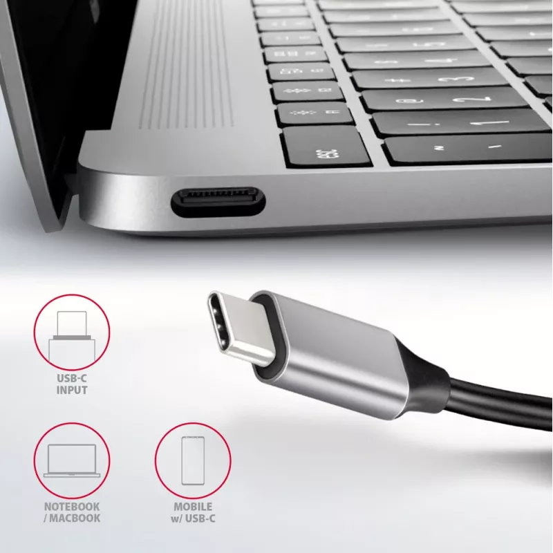Axagon HMC-HCR3A 3x USB-A + HDMI + SD/microSD USB-C 3.2 Gen 1 -keskitin, 20 cm kaapeli, USB 3.2 Gen 1 (3.1 Gen 1) Type-C, harmaa