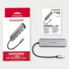Axagon HMC-HCR3A 3x USB-A + HDMI + SD/microSD USB-C 3.2 Gen 1 -keskitin, 20 cm kaapeli, USB 3.2 Gen 1 (3.1 Gen 1) Type-C, harmaa