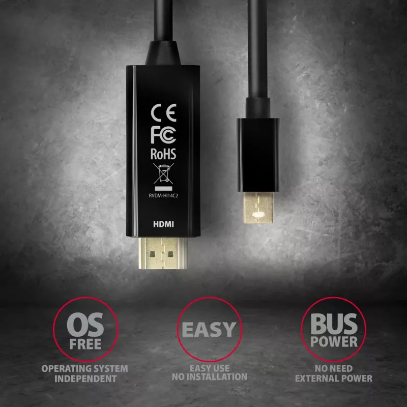 Axagon RVDM-HI14C2 Mini DisplayPort - HDMI -adapterikaapeli 4K 30Hz 1,8 m