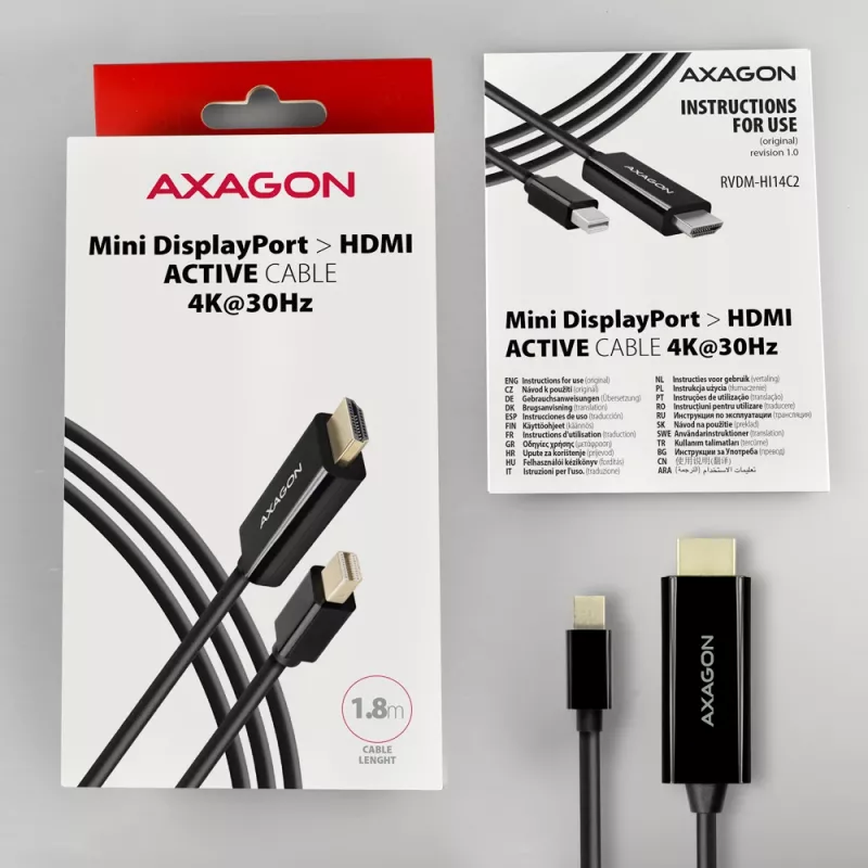 Axagon RVDM-HI14C2 Mini DisplayPort - HDMI -adapterikaapeli 4K 30Hz 1,8 m