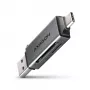 Axagon CRE-DAC USB-C + USB-A 5 Gbps MINI 2-paikkainen ja LUN SD/microSD -kortinlukija USB 3.0 Type-A/Type-C, harmaa