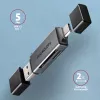 Axagon CRE-DAC USB-C + USB-A 5 Gbps MINI 2-paikkainen ja LUN SD/microSD -kortinlukija USB 3.0 Type-A/Type-C, harmaa