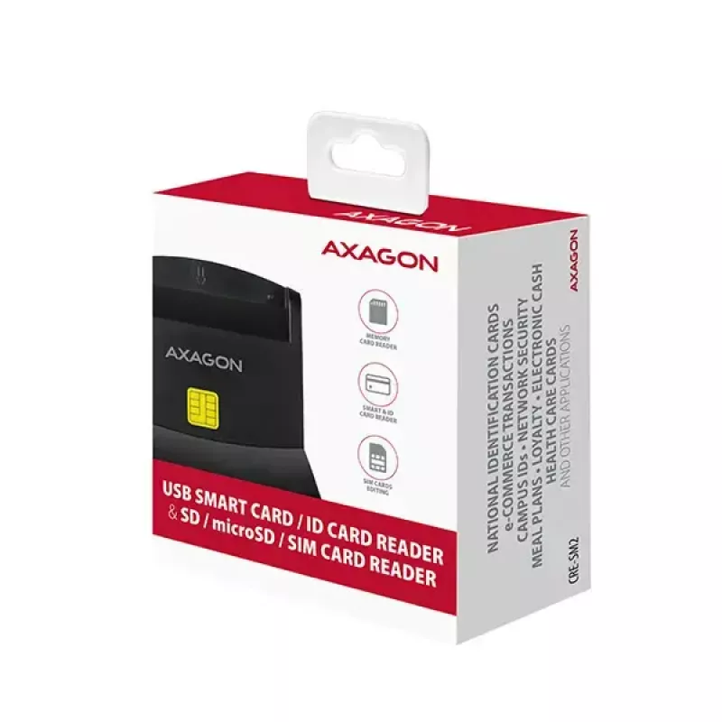 Axagon CRE-SM2 älykortinlukija USB 2.0, musta, 1,3 m kaapeli