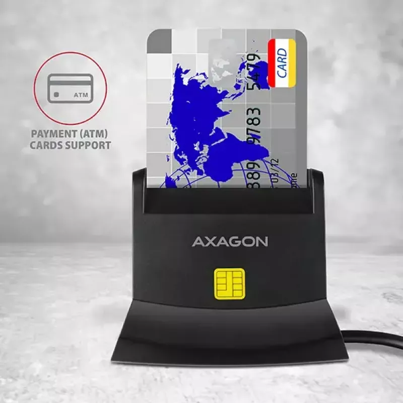 Axagon CRE-SM2 älykortinlukija USB 2.0, musta, 1,3 m kaapeli