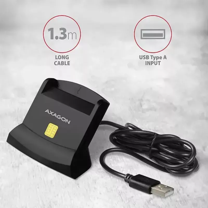 Axagon CRE-SM2 älykortinlukija USB 2.0, musta, 1,3 m kaapeli
