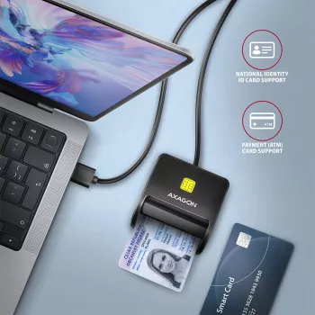 Axagon CRE-SM3N USB-A-älykortti-/ID-kortinlukija, USB 2.0, 1,3 m, musta, 57 g