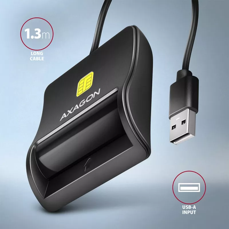 Axagon CRE-SM3N USB-A-älykortti-/ID-kortinlukija, USB 2.0, 1,3 m, musta, 57 g