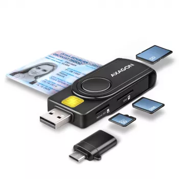 Axagon CRE-SMP2A USB-älykortti- ja SD/microSD/SIM PocketReader -kortinlukija sisäkäyttöön USB Type-A/USB Type-C, musta