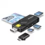 Axagon CRE-SMP2A USB-älykortti- ja SD/microSD/SIM PocketReader -kortinlukija sisäkäyttöön USB Type-A/USB Type-C, musta