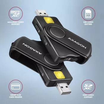 Axagon CRE-SMP2A USB-älykortti- ja SD/microSD/SIM PocketReader -kortinlukija sisäkäyttöön USB Type-A/USB Type-C, musta