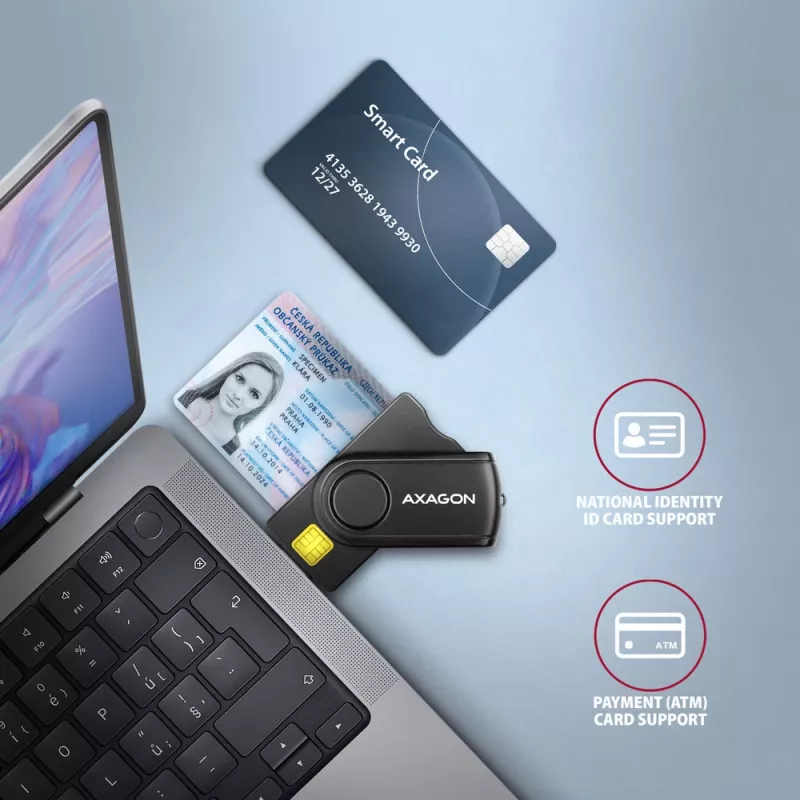 Axagon CRE-SMP2A USB-älykortti- ja SD/microSD/SIM PocketReader -kortinlukija sisäkäyttöön USB Type-A/USB Type-C, musta