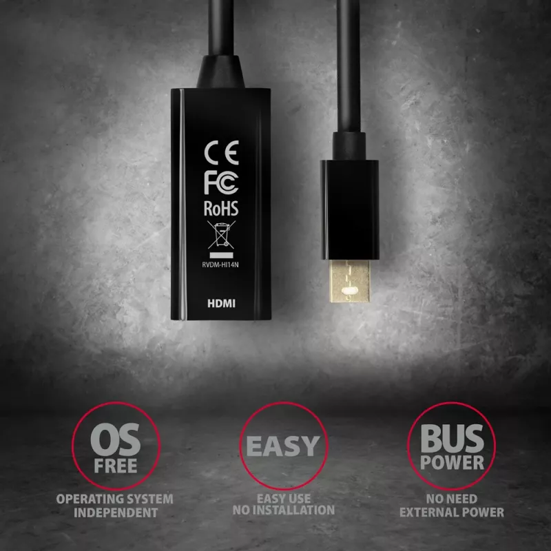 Axagon RVDM-HI14N Mini DisplayPort - HDMI 1.4 -adapteri 4K/30Hz