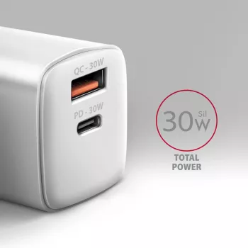 Laturi Axagon ACU-PQ30W QC3.0 30W USB-C valkoinen