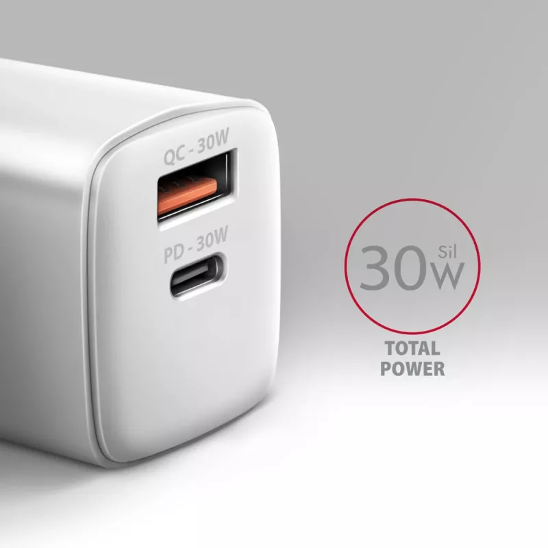 Laturi Axagon ACU-PQ30W QC3.0 30W USB-C valkoinen