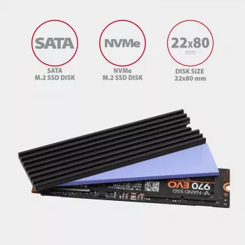 Axagon CLR-M2L3 passiivinen alumiinijäähdytyssiili kaikille M.2 SSD-asemille, koko 2280, korkeus 3 mm