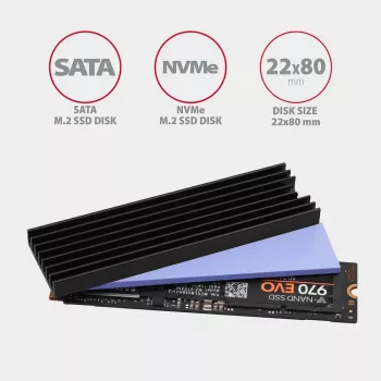Axagon CLR-M2L6 passiivinen alumiinijäähdytyssiili kaikille M.2 SSD-asemille, koko 2280, korkeus 6 mm