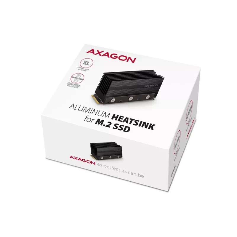 Axagon CLR-M2XL passiivinen alumiinijäähdytyssiili yksipuolisille ja kaksipuolisille M.2 SSD-asemille, koko 2280, korkeus 36 mm