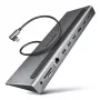 Telakointiasema Axagon HMC-4KX3 USB-C 5Gbps -keskitin, 3x USB-A, 2x HDMI, DP, RJ-45, SD/microSD, ääni, PD 100W, kaapeli 40cm