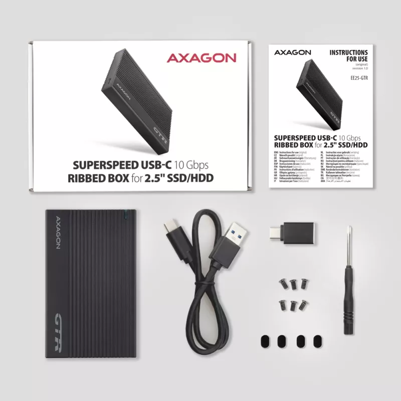 HDD/SSD-kotelo Axagon EE25-GTR USB-C 3.2 Gen 2 musta 2,5 tuumaa
