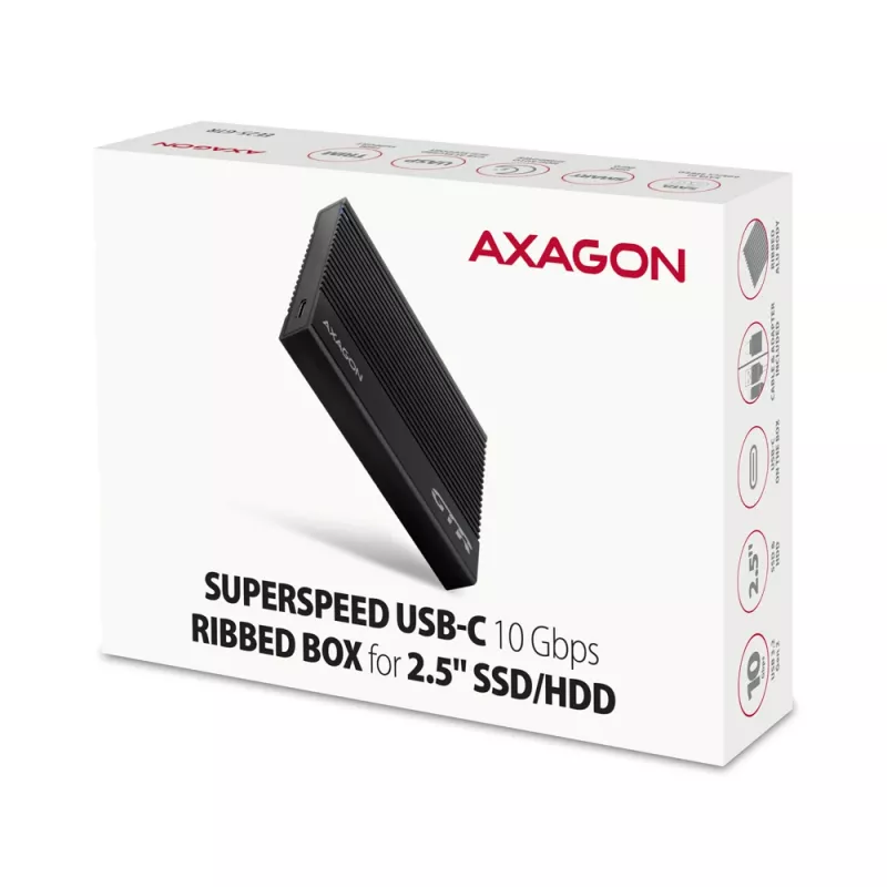 HDD/SSD-kotelo Axagon EE25-GTR USB-C 3.2 Gen 2 musta 2,5 tuumaa