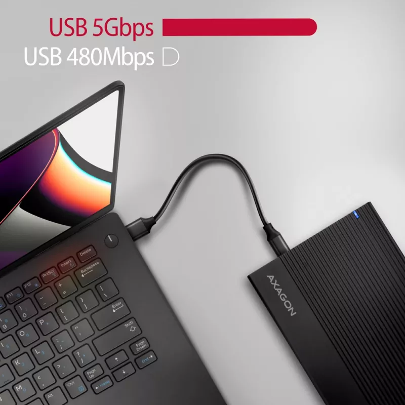 Axagon EE35-GTR USB-C 5Gbps - SATA 6G, 3.5 RIBBED box BLACK - USB Type-C HDD-kotelo 3,5 tuumaa