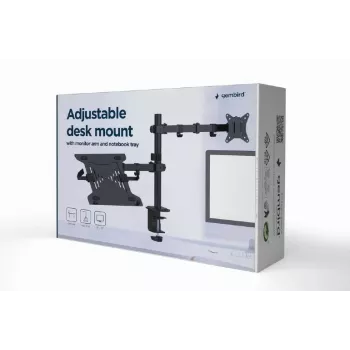 Näyttöpidike Gembird MA-DA-03 32 tuuman näytöille, pöytäpuristin/läpivienti, kaksivartinen, VESA 75x75–100x100, musta