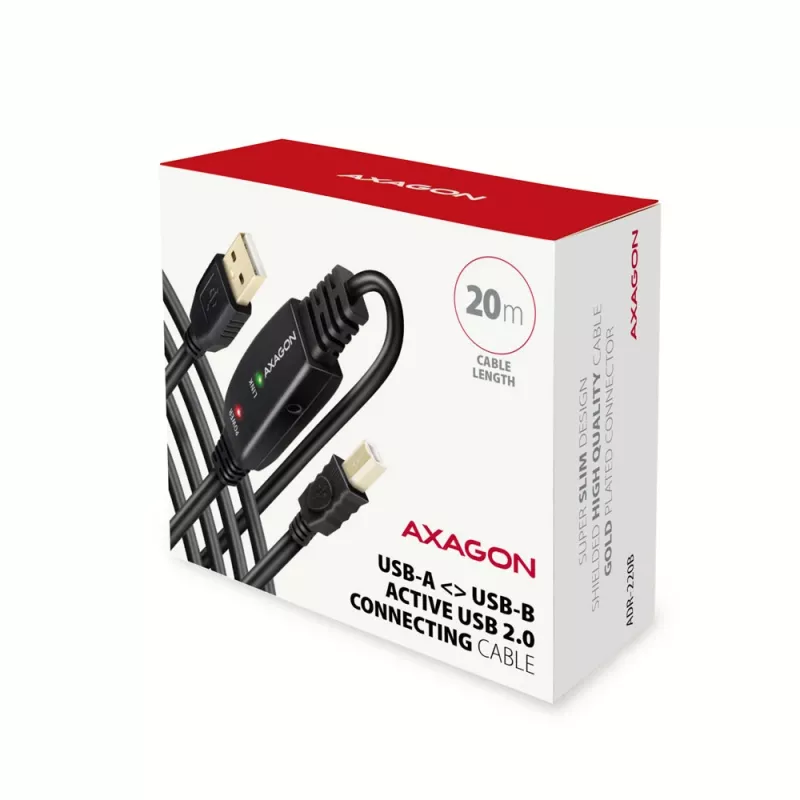 Axagon ADR-220B aktiivinen USB 2.0 A-M -> B-M liitäntä-/toistinkaapeli 20 m